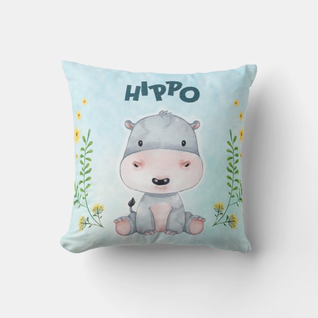 Cute Hippo Nursery Room Cushion (Front)