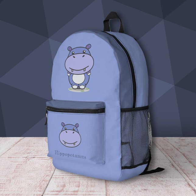 Cute Hippo Printed Backpack (Cute Hippo Backpack)