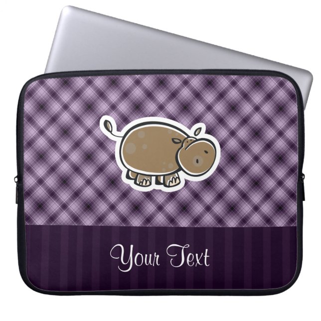 Cute Hippo; Purple Laptop Sleeve (Front)
