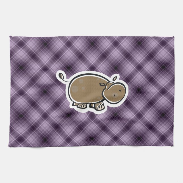 Cute Hippo; Purple Tea Towel (Horizontal)