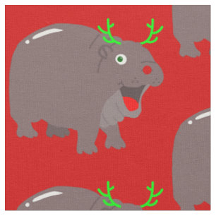 cute hippo reindeer christmas hippopotamus fabric