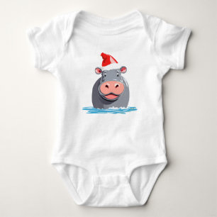 Cute HIPPO Safari Santa Christmas Costume Squad Baby Bodysuit