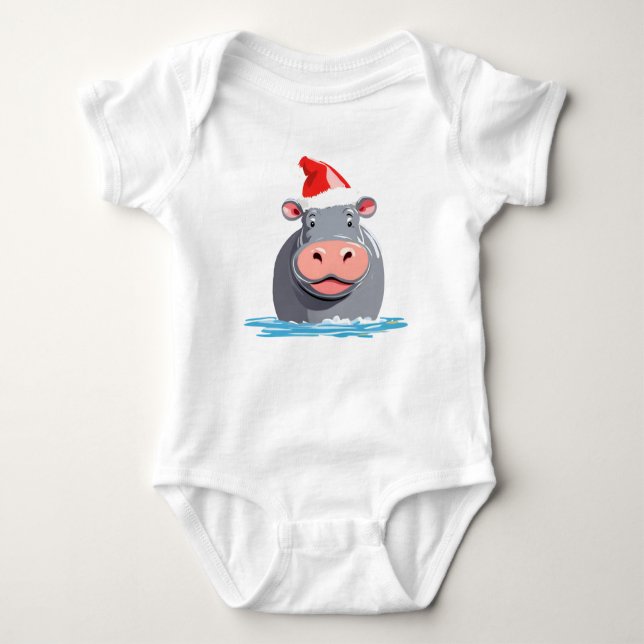 Cute HIPPO Safari Santa Christmas Costume Squad Baby Bodysuit (Front)
