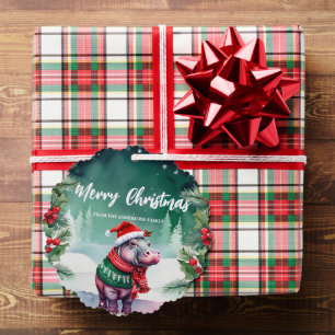 Cute HIPPO Santa Xmas Holiday Party Family Kids Tree Decoration Card