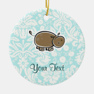 Cute Hippo; Teal Ceramic Ornament