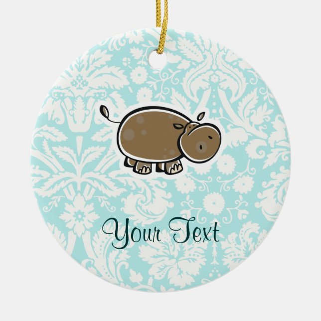 Cute Hippo; Teal Ceramic Ornament (Front)