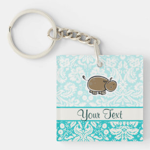 Cute Hippo; Teal Key Ring