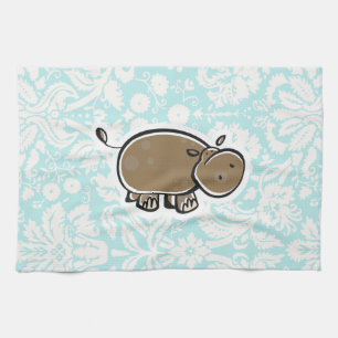 Cute Hippo; Teal Tea Towel