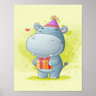 Cute Hippo Watercolor Perfect Gift Poster