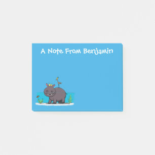 Cute hippo with bird birthday greeting cartoon post-it notes