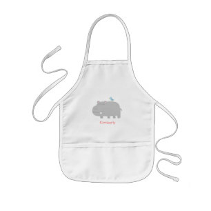 Cute Hippo with Blue Bird Cartoon Kids Apron