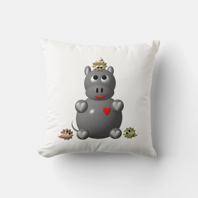 Cute Hippo with Hamsters Cushion (Front)