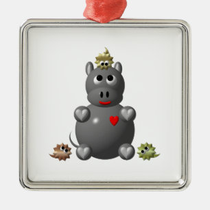 Cute Hippo with Hamsters Metal Tree Decoration