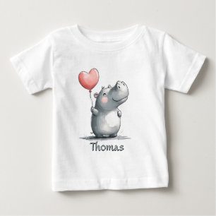 Cute Hippo with Heart Balloon Illustration Baby T-Shirt