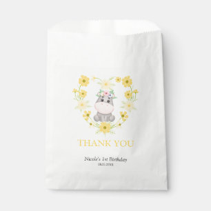 Cute Hippo Yellow Flower Heart Birthday Thank You Favour Bag