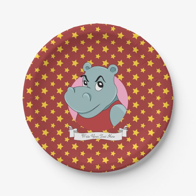 Cute hippopotamus cartoon paper plate (Front)