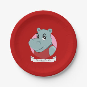 Cute hippopotamus cartoon paper plate