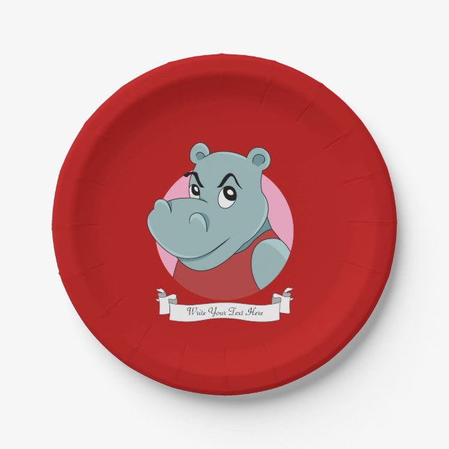 Cute hippopotamus cartoon paper plate (Front)