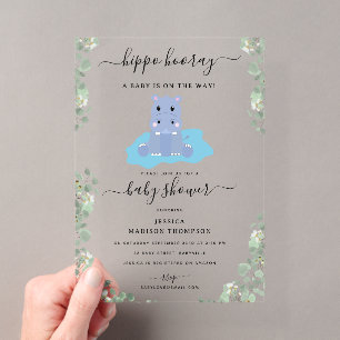 Cute Hippopotamus Hip Hippo Hooray Baby Shower Acrylic Invitations