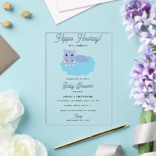 Cute Hippopotamus Hip Hippo Hooray Baby Shower Acrylic Invitations