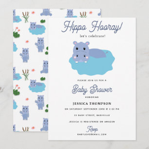 Cute Hippopotamus Hip Hippo Hooray Baby Shower Invitation