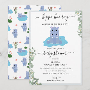 Cute Hippopotamus Hip Hippo Hooray Baby Shower Invitation