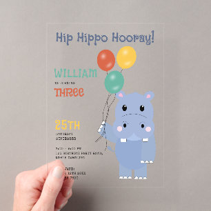 Cute Hippopotamus Hip Hippo Hooray Kids Birthday Acrylic Invitations