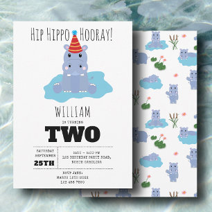 Cute Hippopotamus Hip Hippo Hooray Kids Birthday Invitation