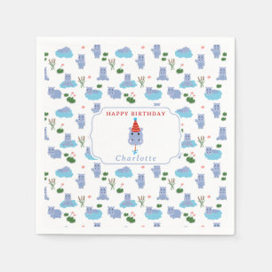 Cute Hippopotamus Hip Hippo Hooray Kids Birthday Napkin