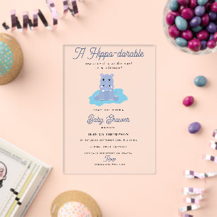 Cute Hippopotamus Hippo-dorable Baby Shower Acrylic Invitations