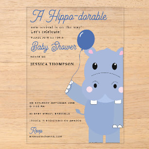 Cute Hippopotamus Hippo-dorable Baby Shower Acrylic Invitations