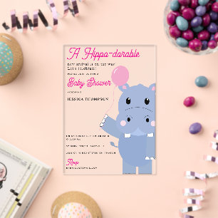 Cute Hippopotamus Hippo-dorable Baby Shower Acrylic Invitations
