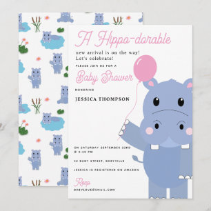 Cute Hippopotamus Hippo-dorable Baby Shower Invitation