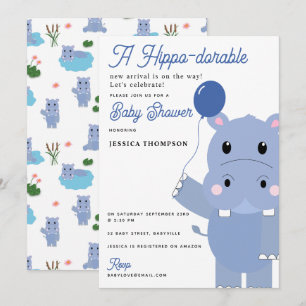 Cute Hippopotamus Hippo-dorable Baby Shower Invitation