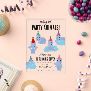 Cute Hippopotamus Hippo Party Animals Birthday Acrylic Invitations