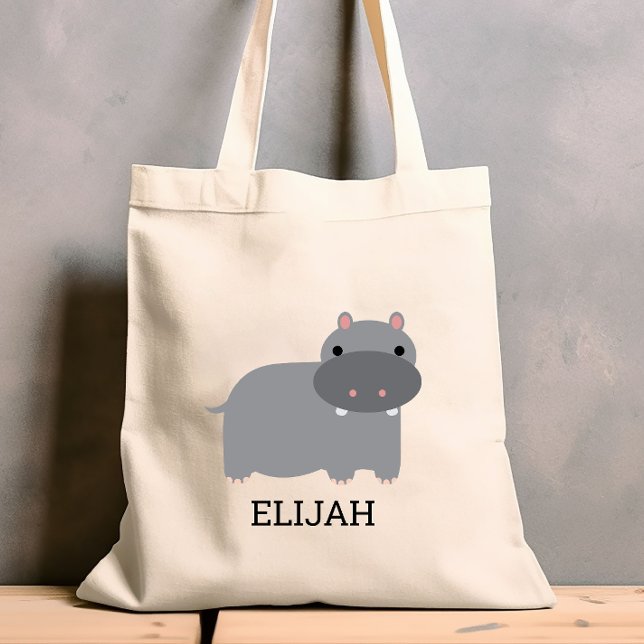 Cute Hippopotamus Kids' Personalised Tote Bag (Creator Uploaded)
