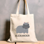 Cute Hippopotamus Kids' Personalised Tote Bag<br><div class="desc">This kids' tote bag for animal lovers features a cute illustration of a grey hippopotamus. Personalise it with your child's name in black letters. Makes a great book bag for boys or girls!</div>