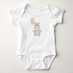 Cute hippopotamus with balloon baby bodysuit
