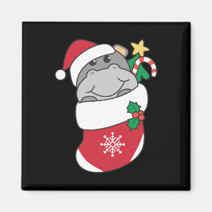 Cute Hippos In Christmas Stockings For Christmas Magnet