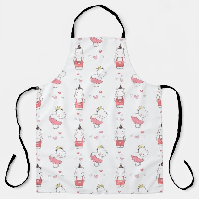 Cute Hippos Love Pattern Apron (Front)