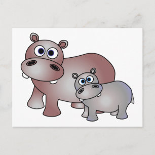 Cute Hippos Mum and Baby Postcard