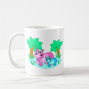Cute Hippos Mum and Baby Swimming Coffee Mug