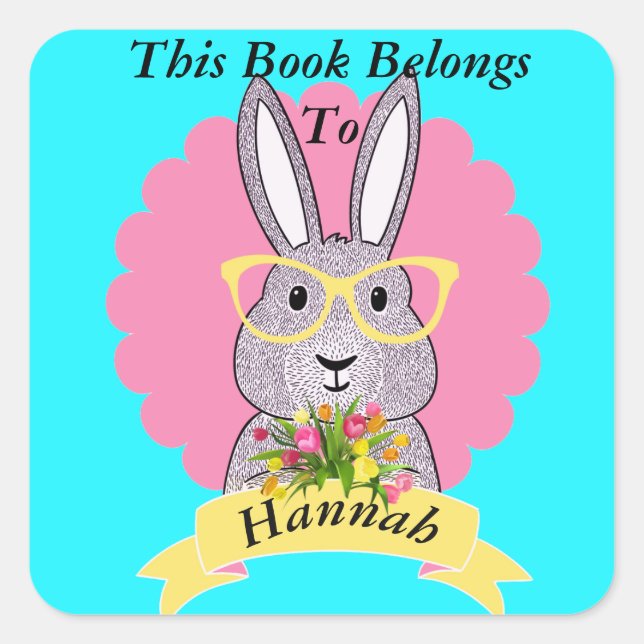 Cute Hipster Bunny with Glasses Book Plate Square Sticker (Front)