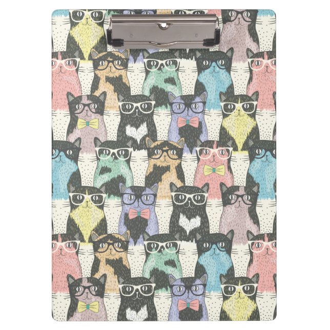 Cute Hipster Cats Pattern Clipboard (Front)