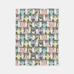 Cute Hipster Cats Pattern Fleece Blanket