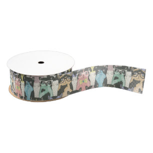 Cute Hipster Cats Pattern Grosgrain Ribbon