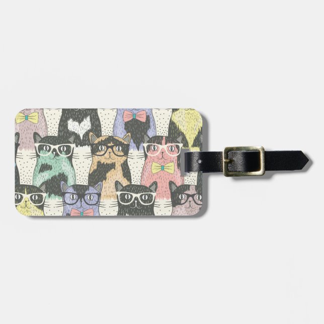 Cute Hipster Cats Pattern Luggage Tag (Front Horizontal)