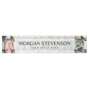 Cute Hipster Cats Pattern Nameplate