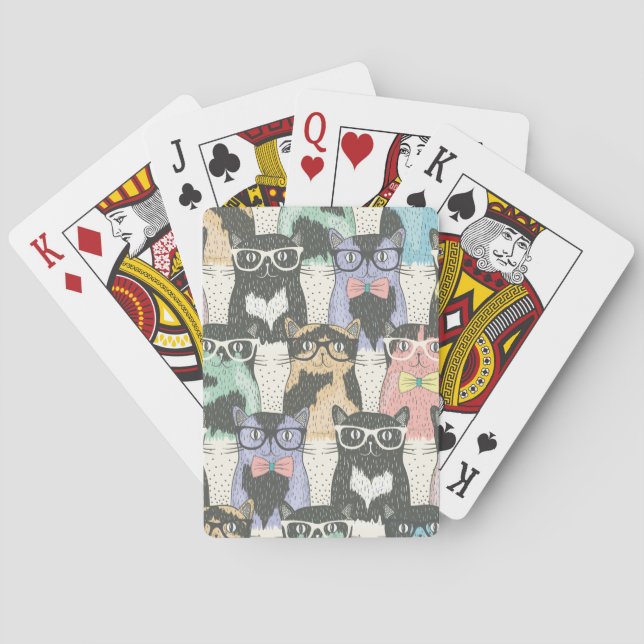Cute Hipster Cats Pattern Playing Cards (Back)