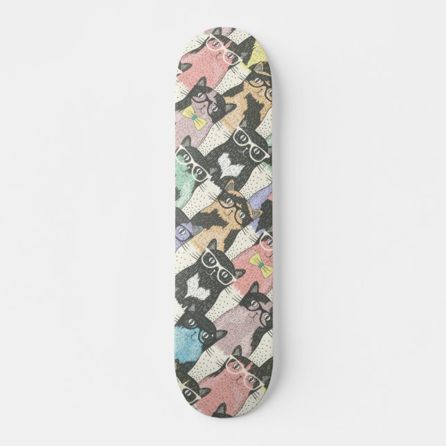 Cute Hipster Cats Pattern Skateboard (Front)